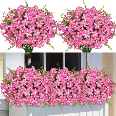 Lot de 9 plantes artificielles pour décoration de printemps - Vase violet en soie avec eucalyptus résistant aux UV - Pour cour, jardin, fenêtre, porche, terrasse, maison (rose) (1/5)