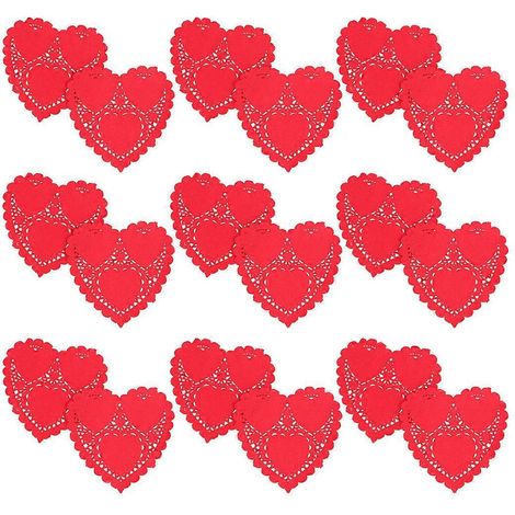 Napperons en papier en forme de cœur pour gâteau, rouge, paquet de 100 feuilles (1/5)