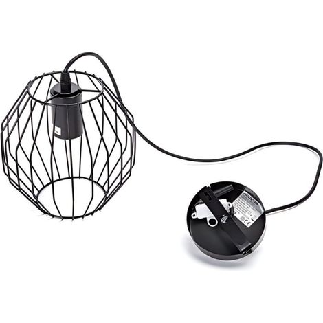 Suspension géométrique fer noir, douille E27, style contemporain, éclairage chic pour maison (1/2)