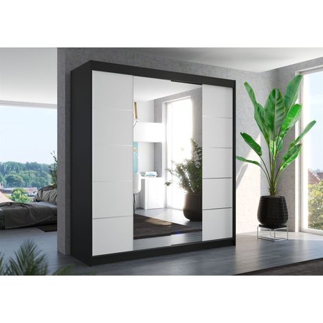Schiebetürenschrank Schrank Nr.430 in Schwarz- Weiss matt- Spiegel 200x215x58 cm (1/3)