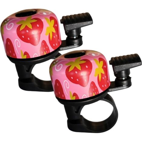 Pack de 2 timbres de bicicleta para niños, sonido claro universal, estilo retro clásico para niños y adultos, bicicleta de carretera, bicicleta de montaña y patinete, diseño de fresa