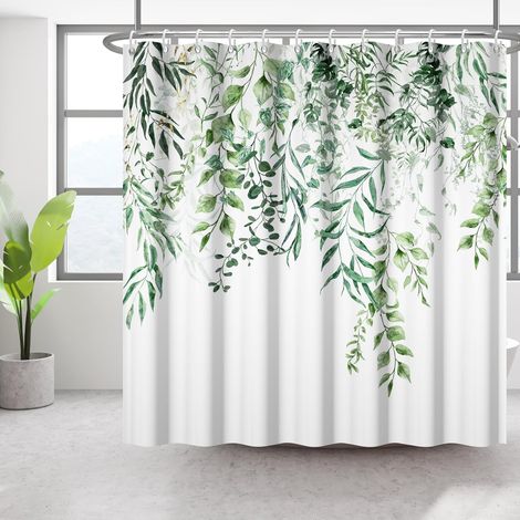 Rideau de douche td motif plantes florales 183x183 cm imperméable feuilles vertes décoration salle de bain lavable séchage rapide 12 crochets (1/5)