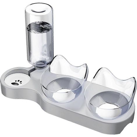 3-in-1-Futterautomat für Haustiere, Katzennapf aus Kunststoff mit automatischer Wasserflasche, 40 cm langes Dreifachnapf-Set mit 38 cm Halsschutz für Katzen (1/5)
