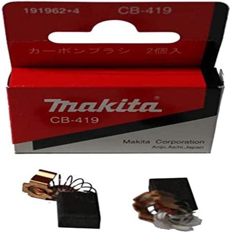 Makita spazzole al carbonio CB-419, set de 2 pz, alte prestazioni per utensili elettrici, usura uniforme, facile installazione, maggiore efficienza energetica, colore nero.