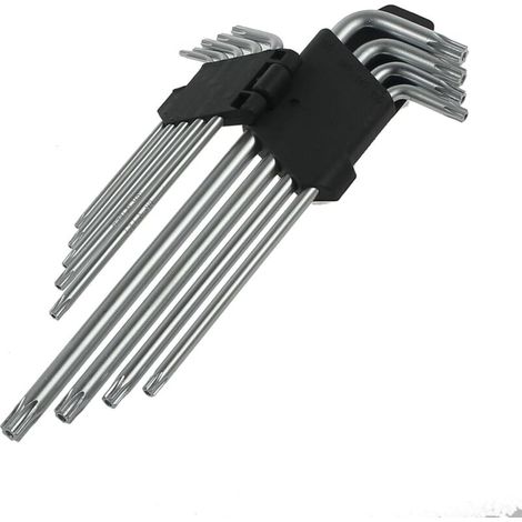 Jeu de Clés 9pcs Clés Allen Torx Coudée Etoile Hexagonales (Métrique/Torx) à Long Bras avec Poignée CRV Jeu de Tournevis Coudés Torx T10 T15 T20 T25 T27 T30 T40 T45 T50(85mm-225mm) (1/5)