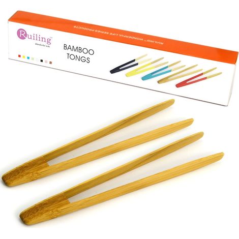 Pinces De Cuisine En Bambou - 24 Cm - Pour Toast, Grillades Et Préparations Culinaires - Lot De 2 (1/5)