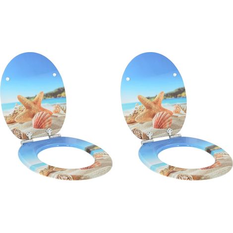 Soft-Close Toilet Seat 2 pcs Sea Muschel 44 x 38 cm MDF board vidaXL