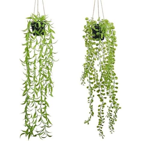 Plantes artificielles suspendues avec pots de fleurs, adaptées aux étagères, bureaux, décoration extérieure (thé) (1/4)
