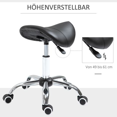 Tabouret roulant HOMCOM, hauteur ajustable 49-61 cm, pivotant, siège selle pour travail, salon de coiffure, massage, spa, noir