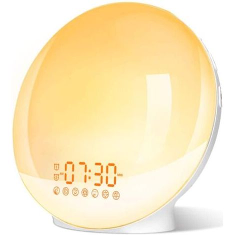LED-Wecklicht mit 20 Helligkeitsstufen, Dämmerungssimulator & 7 natürlichen Geräuschen, Nachttischlampe, 2 Wecker, Kinder-Nachtlicht, 7 Farben (1/5)