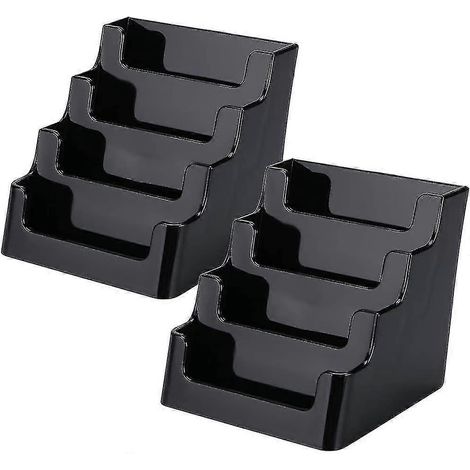 Lot de 2 porte-cartes de visite en acrylique - Présentoirs de bureau transparents à 4 poches pour cartes de visite - Organisateur de fiches en acrylique à poser sur un comptoir (1/4)