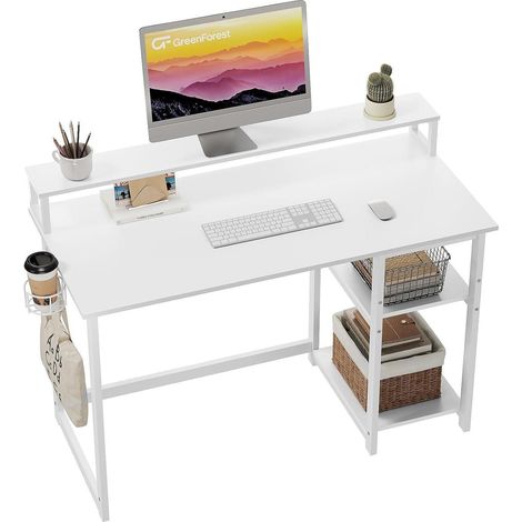 Schreibtisch Weiß 100x50cm mit Regal Monitorständer Bürotisch Home Office (1/5)