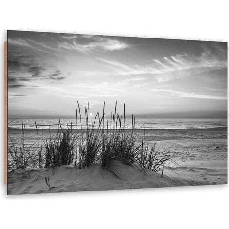 Quadro deco panel, Erbe sulla spiaggia - bianco e nero - 100x70 (1/5)