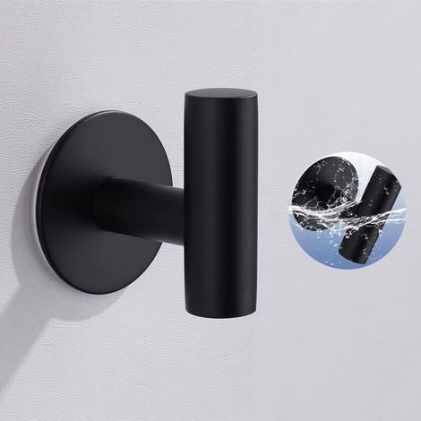 Wandmontierte Handtuchhaken aus Edelstahl SUS 304 für Bademäntel und Mäntel, vielseitige Kleiderhaken, kein Bohren erforderlich, Set mit 2 runden Klebehaken, matt schwarz (5,5–5,2 cm)