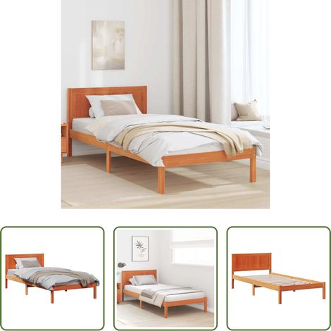 Cadre de lit bois pin -  Cadre de lit Marron 75 x 190 cm Bois de pin massif (1/5)