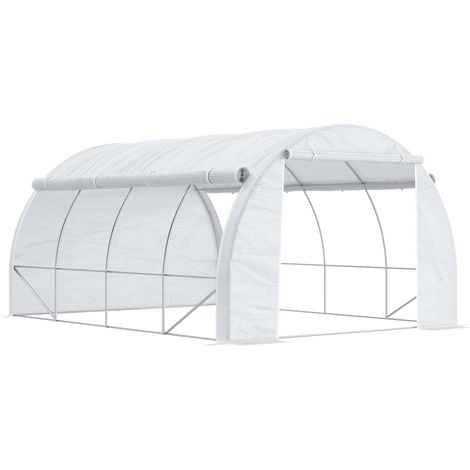 Serre tunnel jardin blanc 12m² 4x3x2m 8 fenêtres porte parois enroulables culture légumes plantes