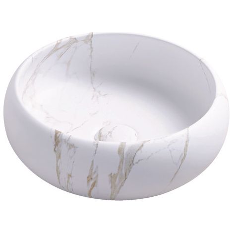 ONDEE ZEN - Vasque ronde à poser SORA - Céramique - Marbre blanc - Dim : Ø36 x h.12 cm (1/3)