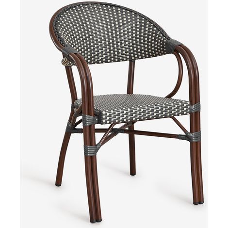 SKLUM 4er-Pack Brielle Bistro stapelbare Esszimmerstühle aus Aluminium mit Armlehnen Grau Graphit - Gardenia Weiß                                  