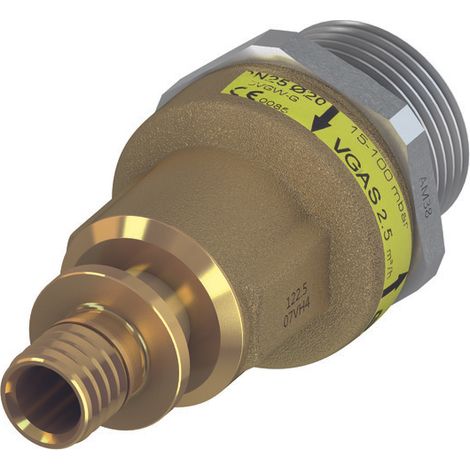 Racor de seguridad para gas TECEflex, utilizable verticalmente