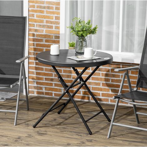 Table de jardin pliante ronde Ø80 cm, effet bois, gris foncé, pour 4 personnes DESVIAE (1/5)