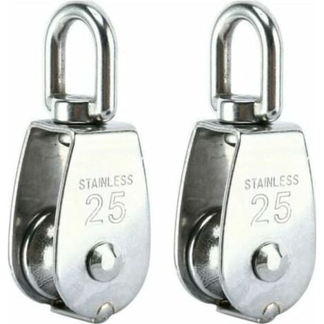 Poulie simple M25 en acier inoxydable 304, charge admissible 150 kg, lot de 2 (1/4)