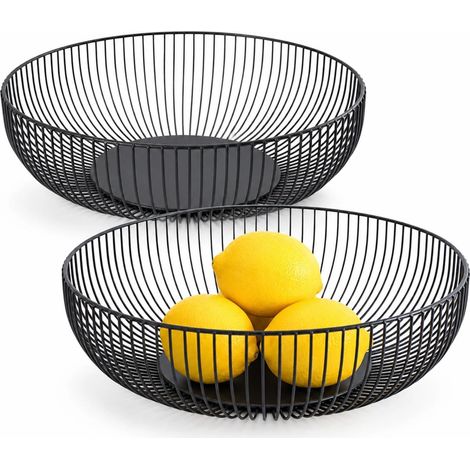 Lot de 2 Corbeilles à Fruits 28 cm – Panier à Fruits en Métal Noir Design Filaire – Corbeille Ronde pour Cuisine, Pain et Légumes – Centre de Table Décoratif Moderne (1/5)