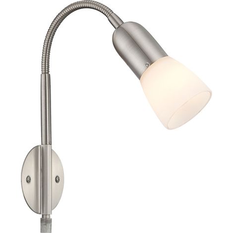 Applique liseuse Flexo applique chambre lit applique avec câble pour douille, spot mobile, métal nickel verre blanc, 1x douille E14, HxLxPxÜ 46x29,5x23,5x26 cm (1/5)