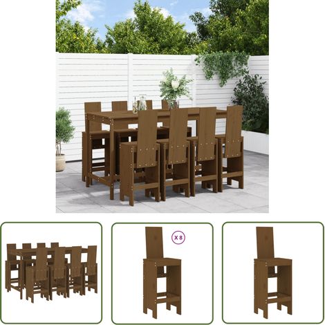 The Living Store 9-tlg. Gartenbar-Set Honigbraun Massivholz Kiefer - Gartenbar - Gartenmöbeln - Esstisch - Outdoor Möbel - Holzmöbel (1/5)