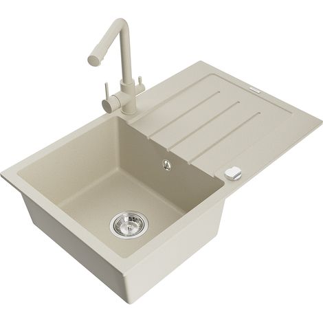 Mexen Bruno fregadero de granito de 1 seno con escurridor y grifo de cocina Duero, beige - 6513-69-671600-69 (1/5)