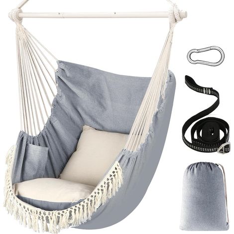 Sièges Suspendus Chaise Hamac Balançoire Suspendue Max 500 Lbs 2 Coussins Inclus Barre d'écartement en Métal avec Rainures Antidérapantes Portable Poche Latérale Grande Chaise bohémienne (1/5)