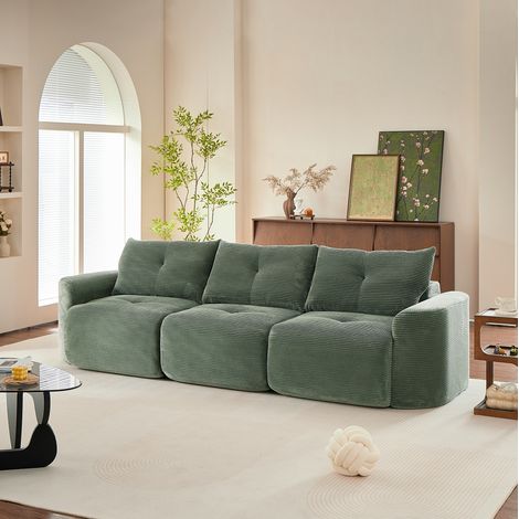 Modulares 3-Sitzer-Sofa aus salbeigrünem Cord, 2+1-Konfiguration, platzsparend – MEUBLIV (1/5)