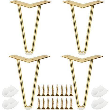 Set di 2 gambe per mobili dorate da 20 cm, gambe per tavolo a forcina con viti e piedini girevoli, gambe per tavolo in metallo dorato, gambe per tavolino da caffè, gambe per mobili per scrivania, prog
