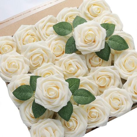 50 realistische künstliche Schaumrosen, ideal für Hochzeitsdekorationen, Blumenarrangements und Partydekorationen (elfenbein). (1/5)