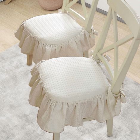 Coussin De Chaise - Tissu Lin Avec Volants Et Liens - Antidérapant - Pour Chaises En Bois De Cuisine Ou Bureau - 1 Pièce