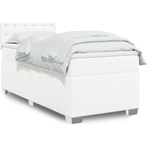 Boxspringbett mit Matratze Weiß 100x200 cm Kunstleder