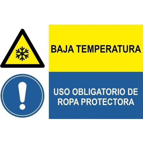 Señal de peligro y obligación Baja temperatura Uso obligatorio de ropa protectora SEKURECO Adhesivo vinilo