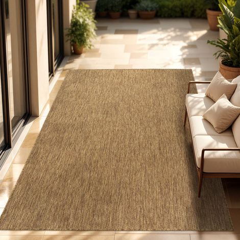 Paco Home In- & Outdoor Teppich Flachgewebe einfarbig modern wetterfest für Terrasse Küche 160x220 cm, Coffee