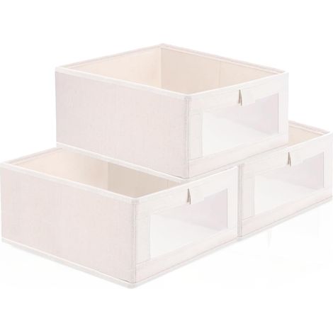 Lot de 3 Boîte de Rangement Wardrobe avec fenêtre transparente,Sans Couvercle Cube de rangement pliable,Boite Rangement Tissu,Sac de Rangement,Pour vêtements, jouets, livres41 x 28 x 17 cm (1/5)