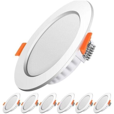 Recessed LED spotlight, Extra flat, 5W 500lumen equivalent to 50W incandescent, Round ultraslim cold white 6000K, 230V recessed ceiling lighting, For bathroom, Kitchen, Living room, Corridor, set of 6 (1/4)