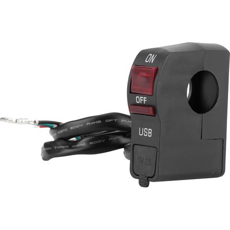 Interrupteur de phare de moto 5V 2A, bouton marche/arrêt avec chargeur USB pour guidon de 0,9 pouces, étanche (1/5)