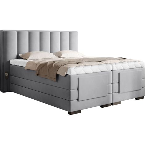Lit boxspring électrique velours gris souris avec matelas et surmatelas Arkos-90x200 (1/5)