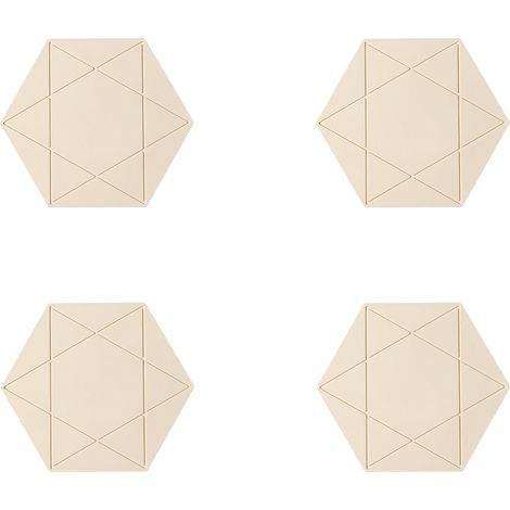 4 pièces dessous de plat en silicone, hexagonal, résistant à la chaleur, 17x14,5 cm, gris/beige/rouge clair/bleu, pour assiettes, casseroles et bols (1/5)