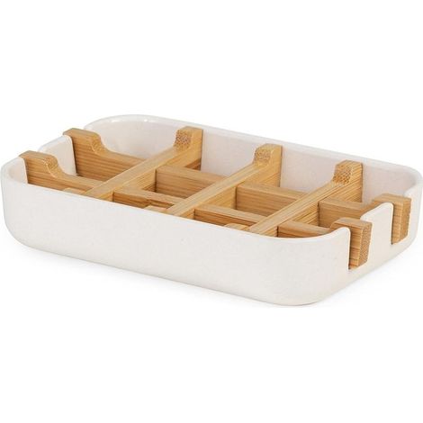 White/Natural Compactor Soap Dish, White, Eco-friendly Bamboo, Natural, Biodegradable, Plastic-Free (1/5)