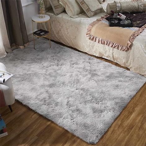 Wohnzimmerteppich, Hochflorteppich, weicher, flauschiger, moderner grauer großer Wohnzimmerteppich, Kinderzimmerteppich, rutschfeste Fußmatte für den Innenbereich (Grau-Weiß, 80 x 120 cm) (1/5)