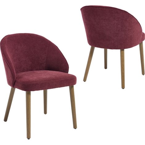 Sillas de Comedor 2Pcs en Chenilla Acolchada Estilo Rústico Retro Sillas de Cocina Vintage con Patas de Madera para Salón o Restaurante, Rojo (1/5)
