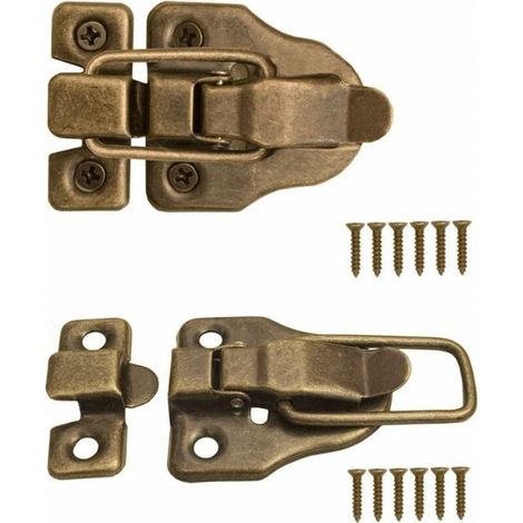 2 x Latches for chests, boxes, suitcases, metal fittings, vintage design in brass, set of 2 with screws, (1/4)