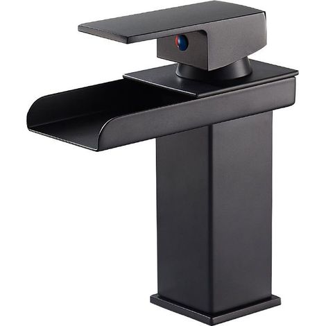 QAZQA Cascade de Robinet de lavabo de salle de bain, mitigeur de lavabo en à une poignée, robinet d'évier de vasque monotrou Robinet de salle de bain eau chaude et froide (1/5)