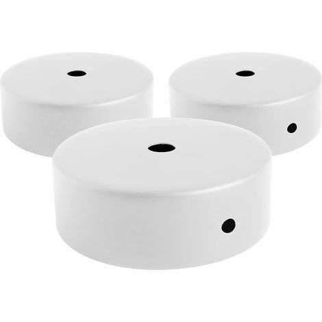 3 Auvents de plafond en métal, cache fil pour lustre couleur BLANC, boîtier de lampe complet avec accessoires serre-câbles, vis et support de plafond. Diamètre 80 mm hauteur 25mm (1/4)