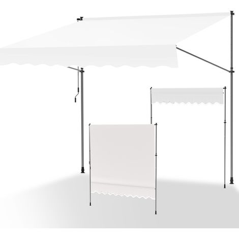 Randaco Markise Klemmmarkise Balkonmarkise Creme mit Handkurbel ohne Bohren Sonnenschutz UV-Schutz und wasserfestund höhenverstellbar 400cm