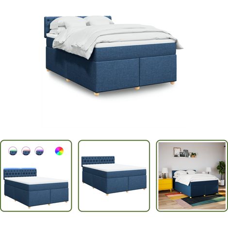 vidaXL LED-Beleuchtung - Boxspringbett mit Matratze Blau 140x200 cm Stoff (1/5)